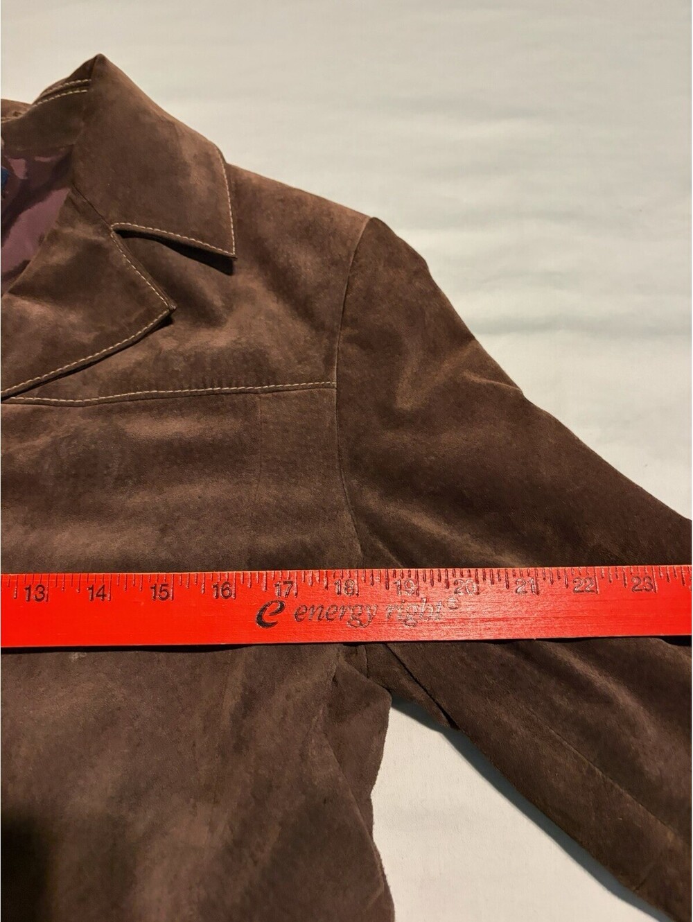 ANN TAYLOR BROWN suede Leather women's Sz 12 Career  Trench Coat Jacket - Picture 3 of 6